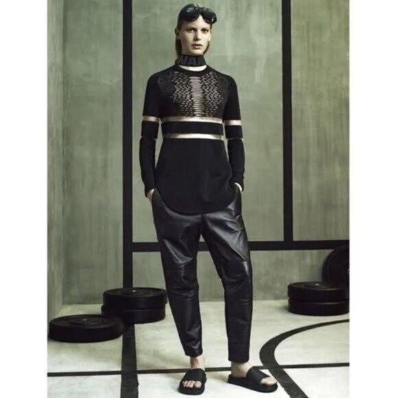 ALEXANDER WANG & H&M Fine Knit Tunic Top / Dress Mesh Panels Sz XS Flawed - Picture 1 of 16